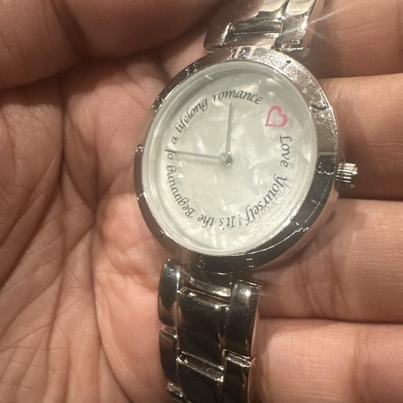 Working Silver Ladies Watch 35mm Inspirational Saying Love Yourself Fit 6in Runs - Picture 3 of 8